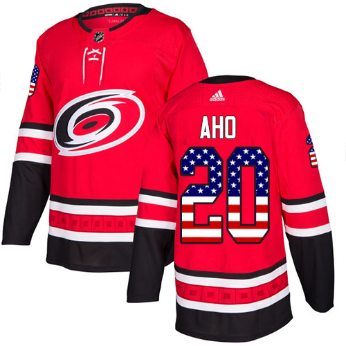 Adidas Hurricanes #20 Sebastian Aho Red Home Authentic USA Flag Stitched NHL Jersey